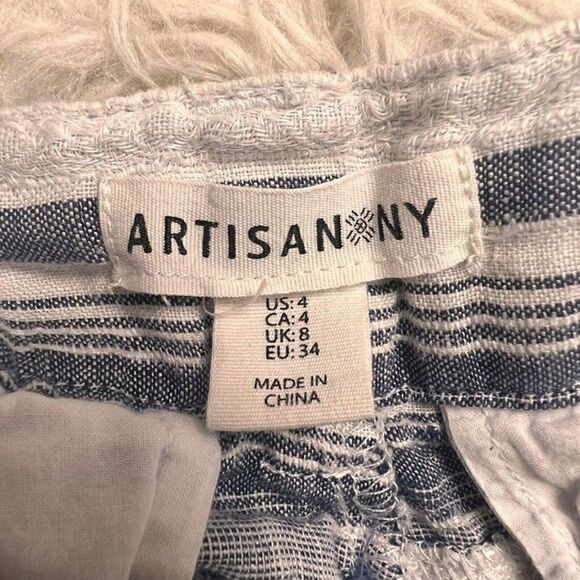 Artisan Ny Women’s Boho Striped Blue & White Linen Summer Short Mid Rise Size 4 - Picture 4 of 10
